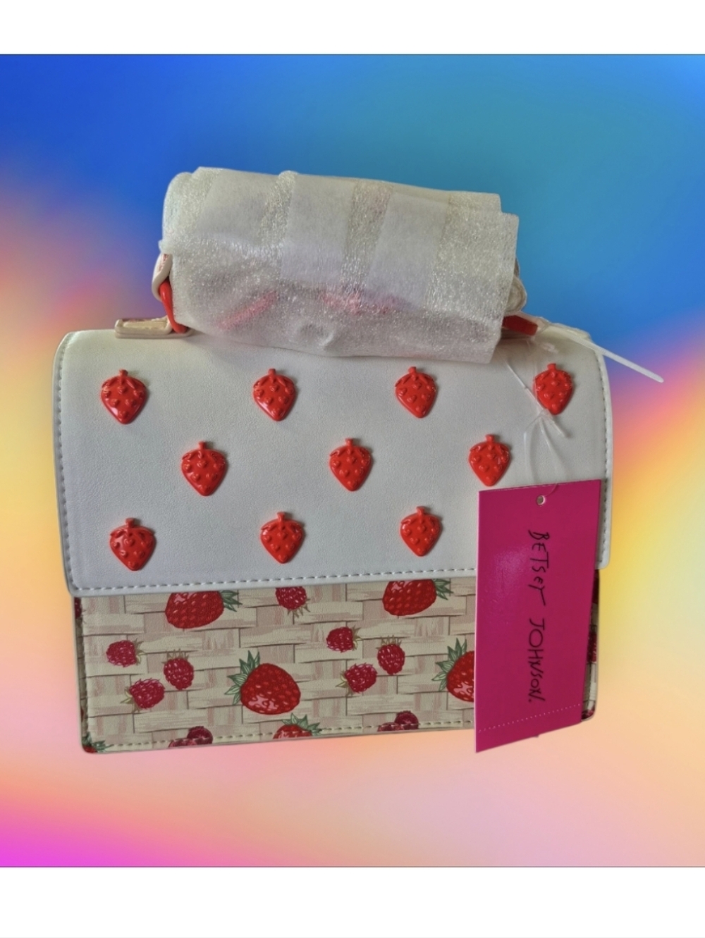 Betsey Johnson Red Multi Studded Strawberry Top Handle Satchel